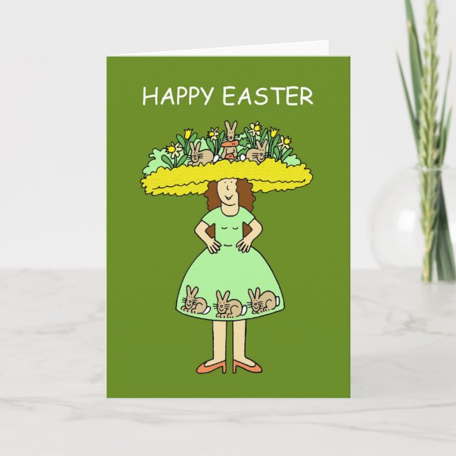 Happy Easter Lady in Easter Bonnet Card (Front)