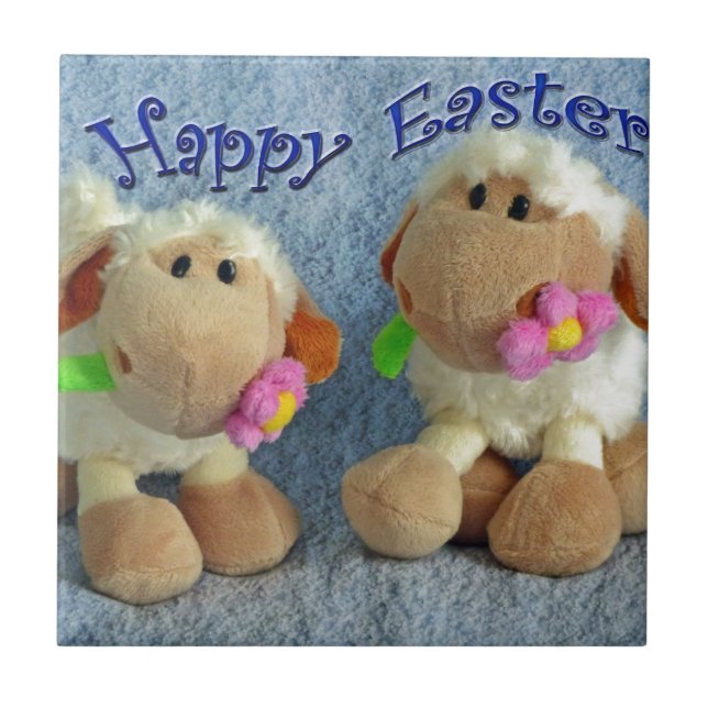 Happy Easter Lambs Ceramic Tile (Front)