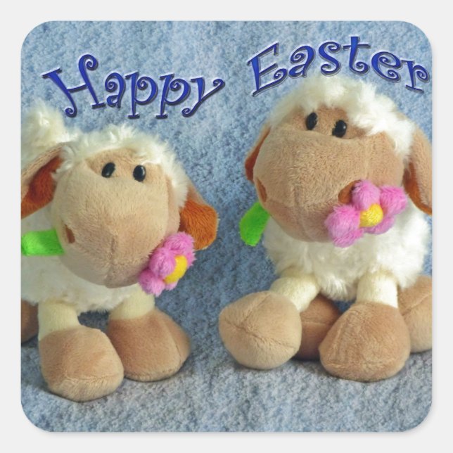 Happy Easter Lambs Square Sticker (Front)
