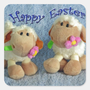 Happy Easter Lambs Square Sticker