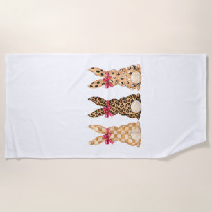 Happy Easter Leopard Bunny Coquette Bow Girl Women Beach Towel