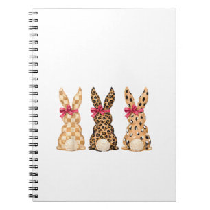 Happy Easter Leopard Bunny Coquette Bow Girl Women Notebook