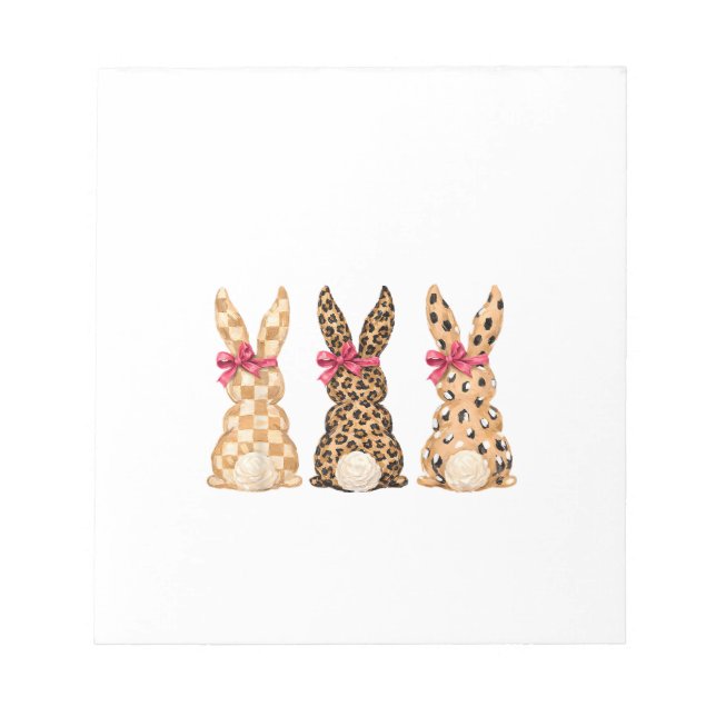 Happy Easter Leopard Bunny Coquette Bow Girl Women Notepad (Front)