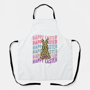 Happy Easter Leopard Bunny Groovy Cute Rabbit Apron