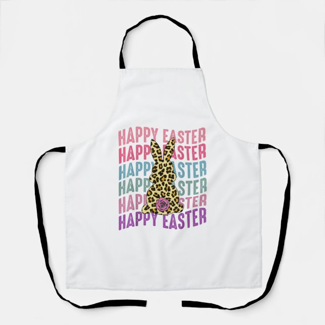 Happy Easter Leopard Bunny Groovy Cute Rabbit  Apron (Front)