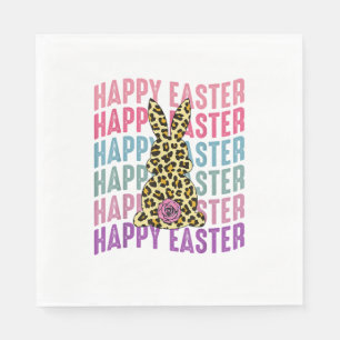 Happy Easter Leopard Bunny Groovy Cute Rabbit  Napkin