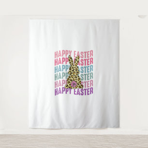 Happy Easter Leopard Bunny Groovy Cute Rabbit Tapestry