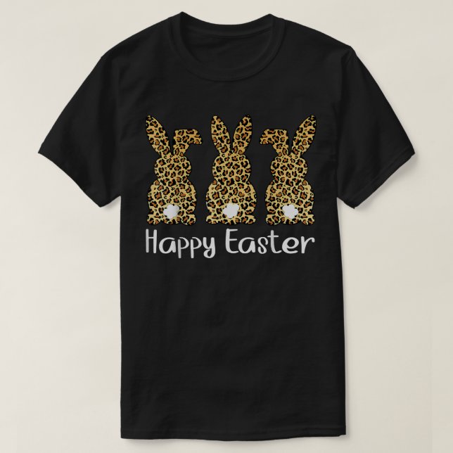 Happy Easter Leopard Print Bunnies  T-Shirt (Design Front)