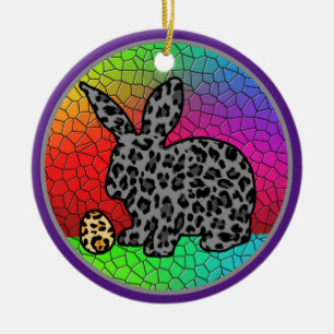 Happy Easter Leopard Print Bunny Rabbit and Egg T Ceramic Ornament
