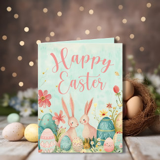 Happy Easter light green watercolor customizable Card