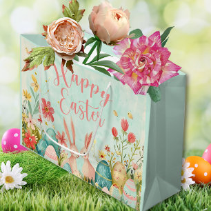 Happy Easter light green watercolor Large Gift Bag