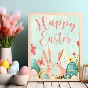 Happy Easter light green watercolor  Poster