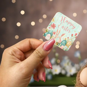 Happy Easter light green watercolor Square Sticker