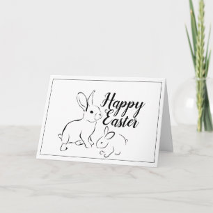 Happy Easter Line Art Bunny Rabbit Card