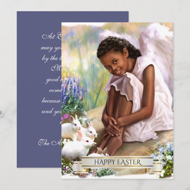 Happy Easter. Little Angel with Bunnies Flat Cards (Front/Back)