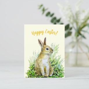 Happy Easter little bunny watercolor Postcard