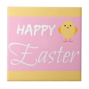 Happy Easter Little Chick Yellow Ceramic Tile