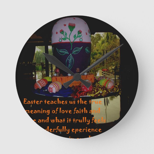 Happy Easter Love Faith and Hope Wishes Round Clock (Front)