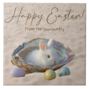 Happy Easter Lowcountry Oyster Shell and Bunny Ceramic Tile