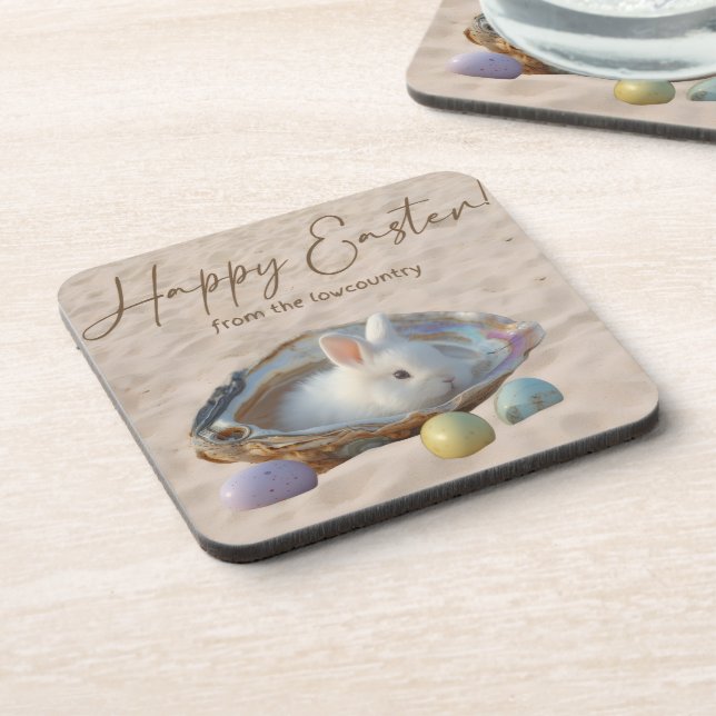 Happy Easter Lowcountry Oyster Shell and Bunny Coaster (Left Side)