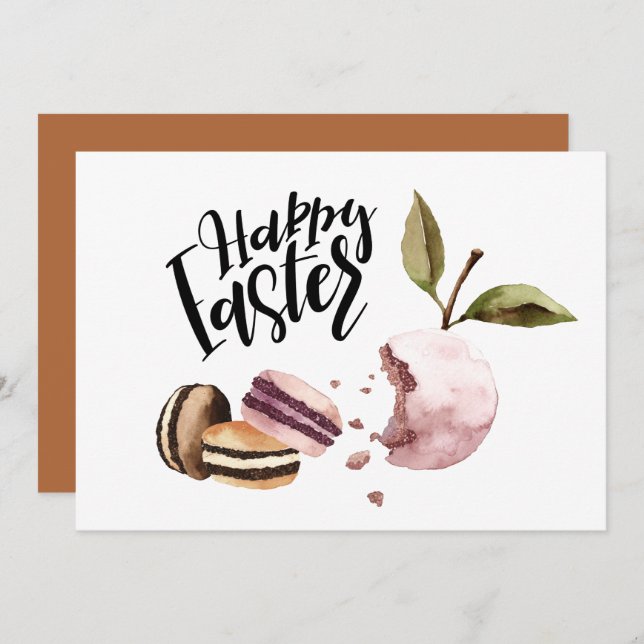 Happy Easter | Macaroons and Fruit Minimal Spring Holiday Card (Front/Back)