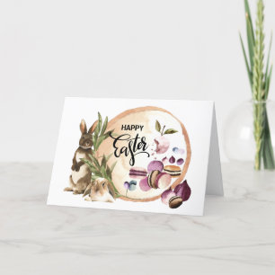 Happy Easter Macaroons Bunnies with Spring Fruit Holiday Card