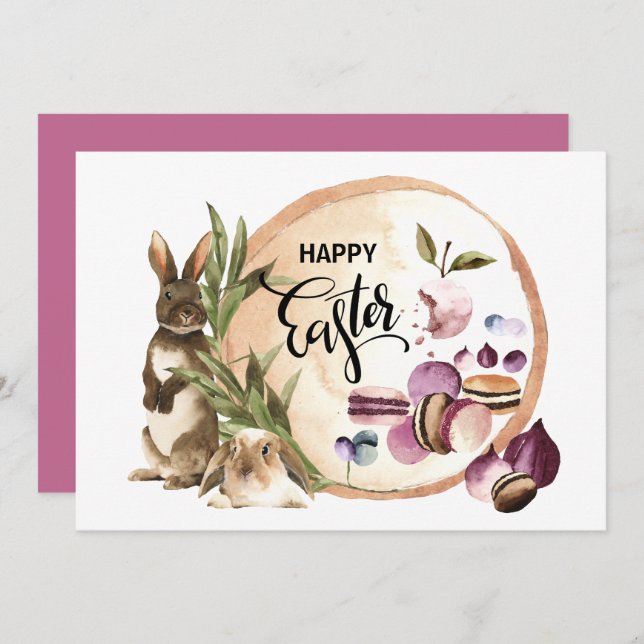 Happy Easter | Macaroons Bunnies with Spring Fruit Holiday Card (Front/Back)