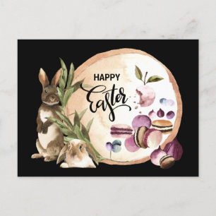 Happy Easter Macaroons Bunnies with Spring Fruit Holiday Postcard