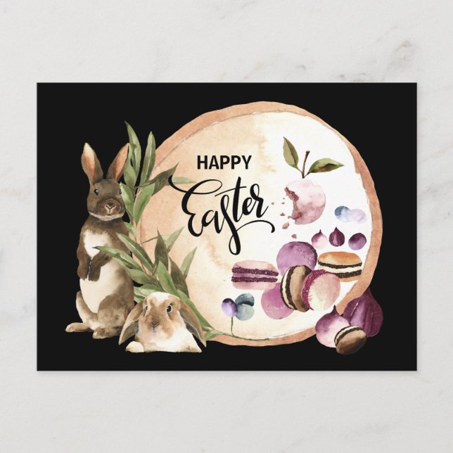 Happy Easter | Macaroons Bunnies with Spring Fruit Holiday Postcard (Front)