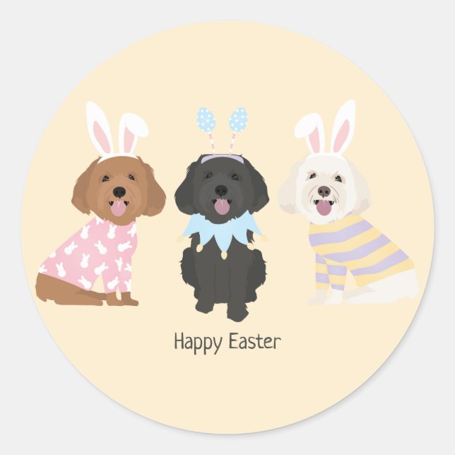 Happy Easter Maltipoo Dogs Classic Round Sticker (Front)