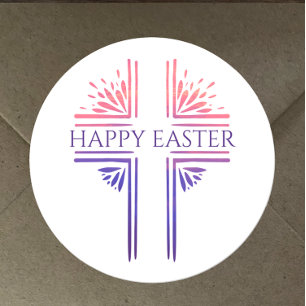 Happy Easter Modern Custom Christian Easter Cross Classic Round Sticker