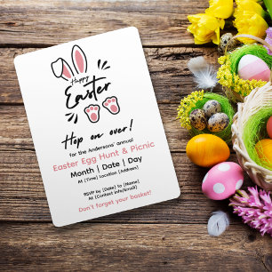 Happy Easter Modern Cute Rabbit Pastel Pink Invitation