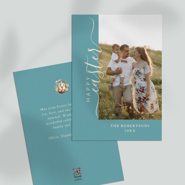 Happy Easter Modern Minimalist Teal Greeting Card (Happy Easter Modern Minimalist Teal Greeting Card)