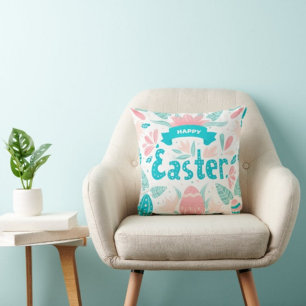 Happy Easter Modern Throw Pillow 