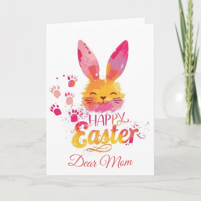 Happy Easter Mom , Personalized Easter funnyBunny Holiday Card (Front)