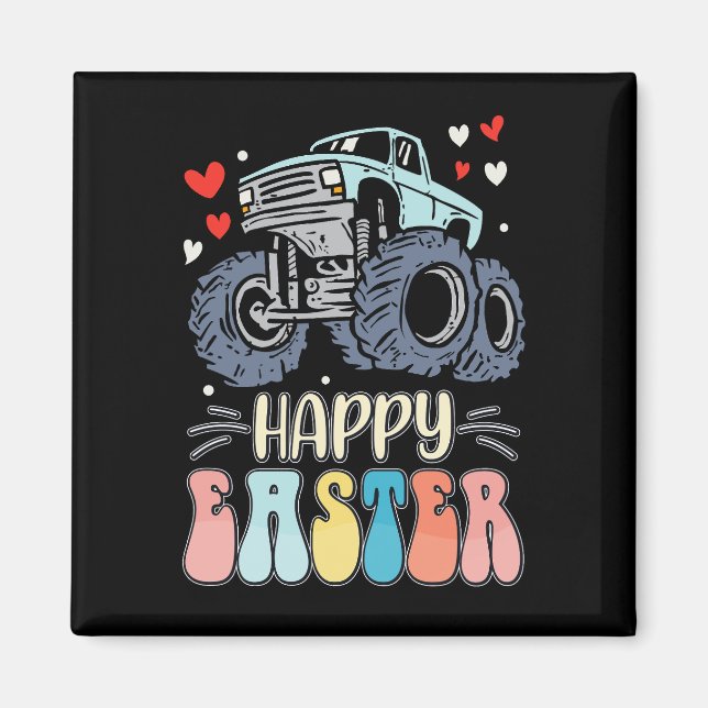 Happy Easter Monster Truck Bunny Rabbit Eggs Magnet (Front)