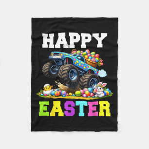 Happy easter monster truck funny easter eggs boy fleece blanket