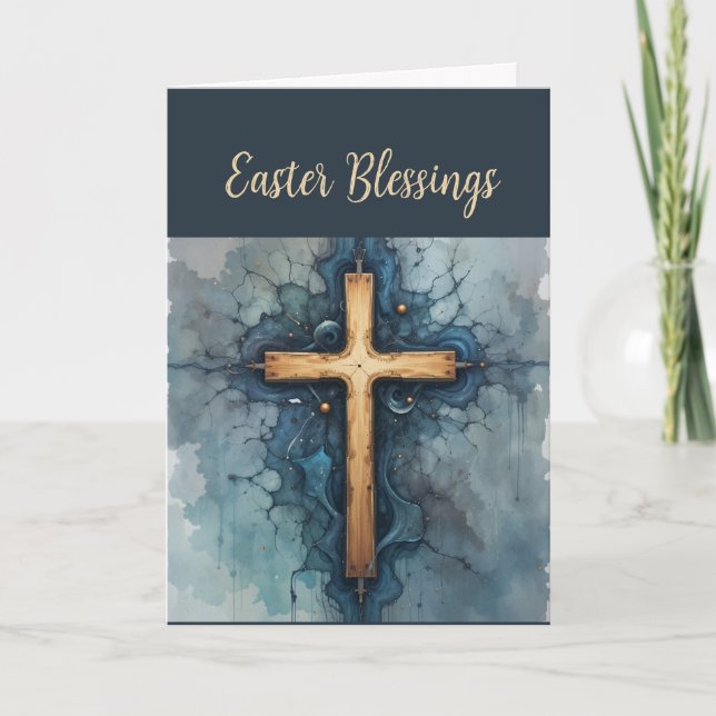 Happy Easter Mountain Christ Cross Resurrection Holiday Card (Front)