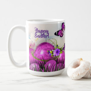Happy Easter Mug Purple Easter Eggs & Butterflies
