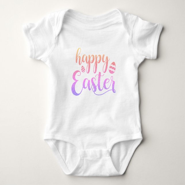 Happy Easter Multi-coloured Easter Egg Typography Baby Bodysuit (Front)