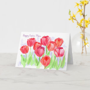 Happy Easter Mum Red Tulip Flowers Card