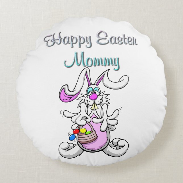Happy Easter Mummy Round Throw Pillow (Front)