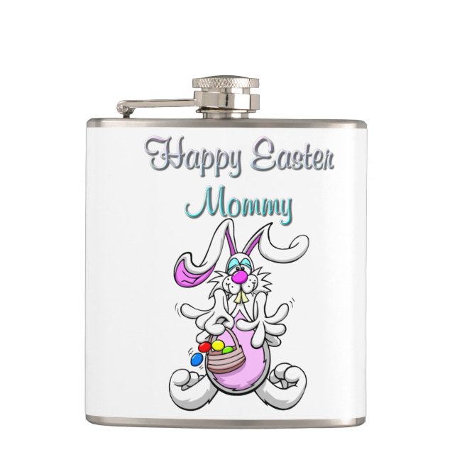 Happy Easter Mummy Vinyl Wrapped Flask (Front)