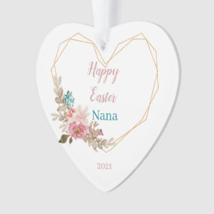 Happy Easter Nana Geometric Floral Heart Ornament
