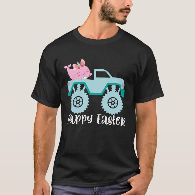 Happy Easter Narwhal Riding Monster Truck Toddler T-Shirt (Front)