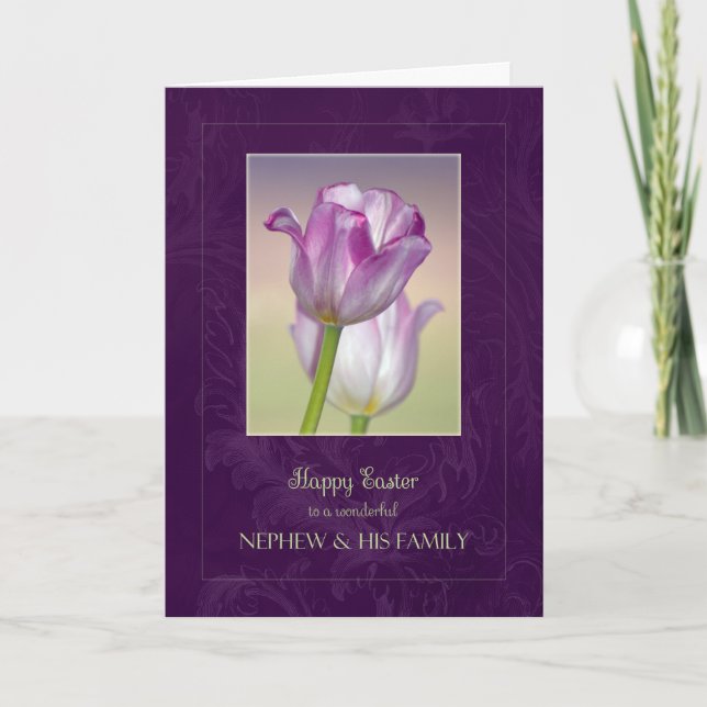 Happy Easter Nephew & Family Card / Easter Tulips (Front)