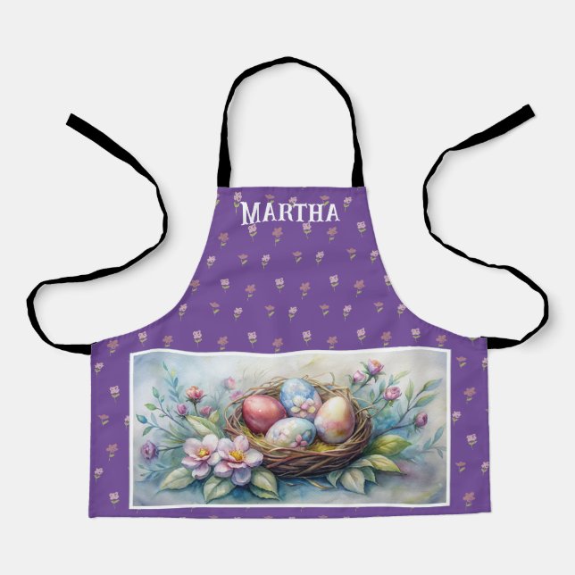 Happy Easter Nest Eggs Name Personalise.  Apron (Front)