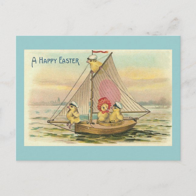 Happy Easter On A Sailboat Vintage Holiday Postcard (Front)