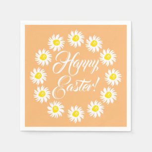 Happy Easter orange script cute daisy cheerful Napkin
