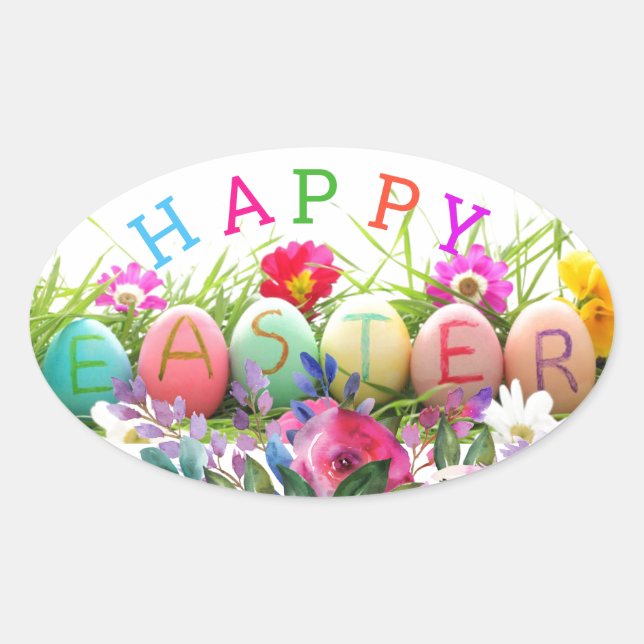Happy  Easter Oval Stickers (Front)